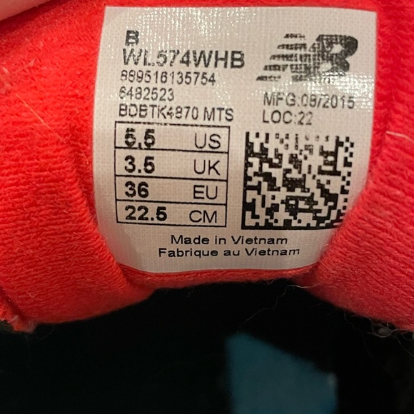 New Balance WL574 Blue Orange Neon Women's Shoes 5.5 - Picture 7 of 7